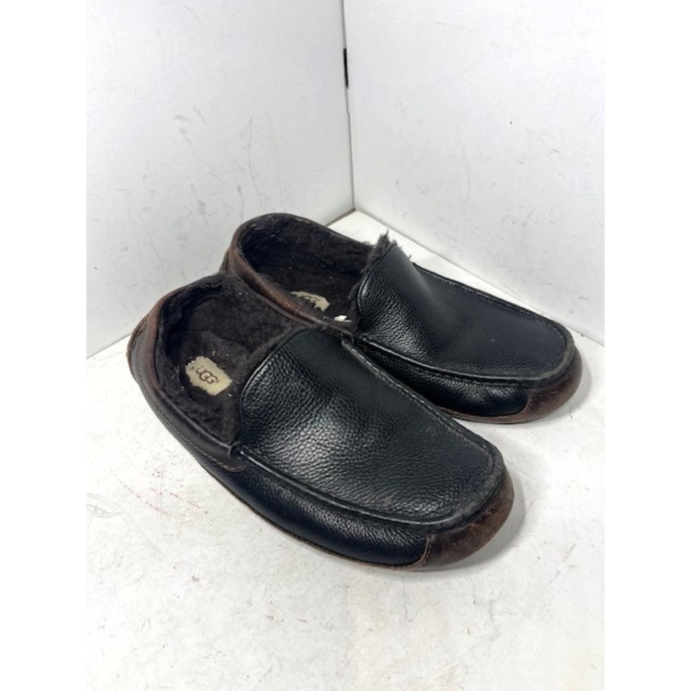 Ugg Men Ascot Loafer Slippers Brown Leather Sheepskin Lining Sz 12